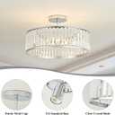 OKELI 19.7" Modern Crystal Chandeliers Semi Flush Mount Ceiling Light, Large Round Crystal Chandelier Ceiling Lights Fixture for Hallway Bedroom Living Room E12*6,Chrome, 19.7" x 15.7"
