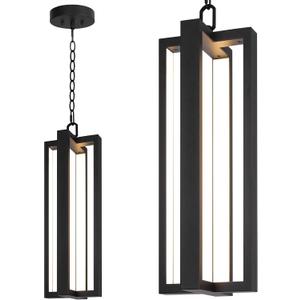 LamQee 20.2 Inch Aluminum LED Modern Outdoor Pendant Light 2700K 2400LM, Linear Outside Hanging Lights IP65 Waterproof, Black Exterior Chandelier Lighting Fixture for Front Porch Entry Patio Gazebo
