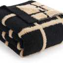 Amélie Home Cable Knit Throw Blanket for Couch, Bicolour Super Soft Fuzzy Blanket for Sofa, Luxury Cozy Fluffy Throw for Room Decor, 50" x 60", Plaid Black