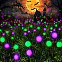 Halloween Decorations Outdoor Solar Pathway Lights, 6 Pack 48LED Solar Firefly Lights Green and Purple, Sway by Wind, Waterproof Solar Halloween Lights for Patio Garden Yard Lawn Horror Party Decor