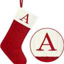 Christmas Stockings with Initials,20 Inches Large Knit Embroidered Letter Red White Christmas Stocking,Monogram Christmas Stocking for Famliy Holiday and Xmas Tree Fireplace (Letter A)
