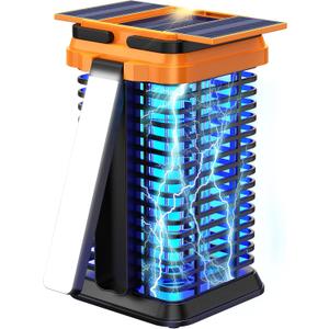 Solar Bug Zapper Outdoor Indoor, Mosquito Zapper with Dual-Mode Reading Lamp, Cordless & Rechargeable Electric Fly Trap, IPX4 Waterproof for Patio, Backyard, Garden, Camping