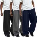 3 Pack Men's Big and Tall Sweatpants Wide Leg Open Bottom Baggy Joggers Casual Drawstring Pants with Pockets (XXXL)