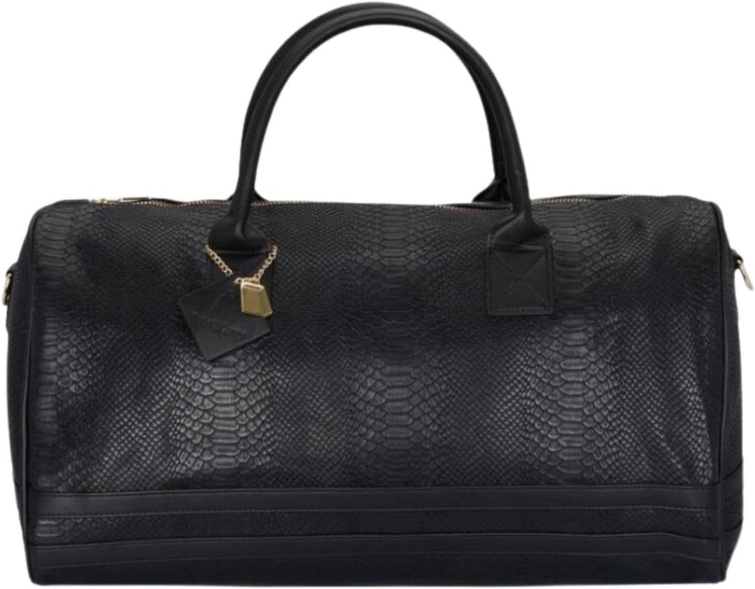 Tote&Carry Apollo 2 Duffle Bag for Travel Women & Men, TSA Approved Carry On Duffel Bag, Premium Vegan, Durable Weekender Luggage for All-Purpose Use (Black - SnakeSkin Pattern, XL)