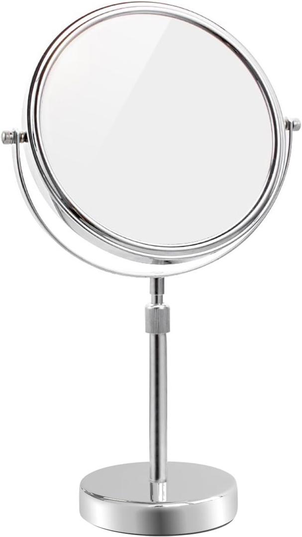 Nicesail Makeup Mirror Tabletop 8 Inch Double-Sided with 7X Magnification, Magnifying Mirror with Pedestal for Shaving Mirror, Height Adjustable for Make up Vainity Table, Chrome Finish (8 Inch, 7X)