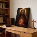 Framed Sacred Heart of Jesus Wall Art - Divine Mercy Canvas Painting, Christ Jesus Portrait Christian Wall Decor, Catholic Religious Artwork for Living Room Bedroom Prayer Room, 16x24in