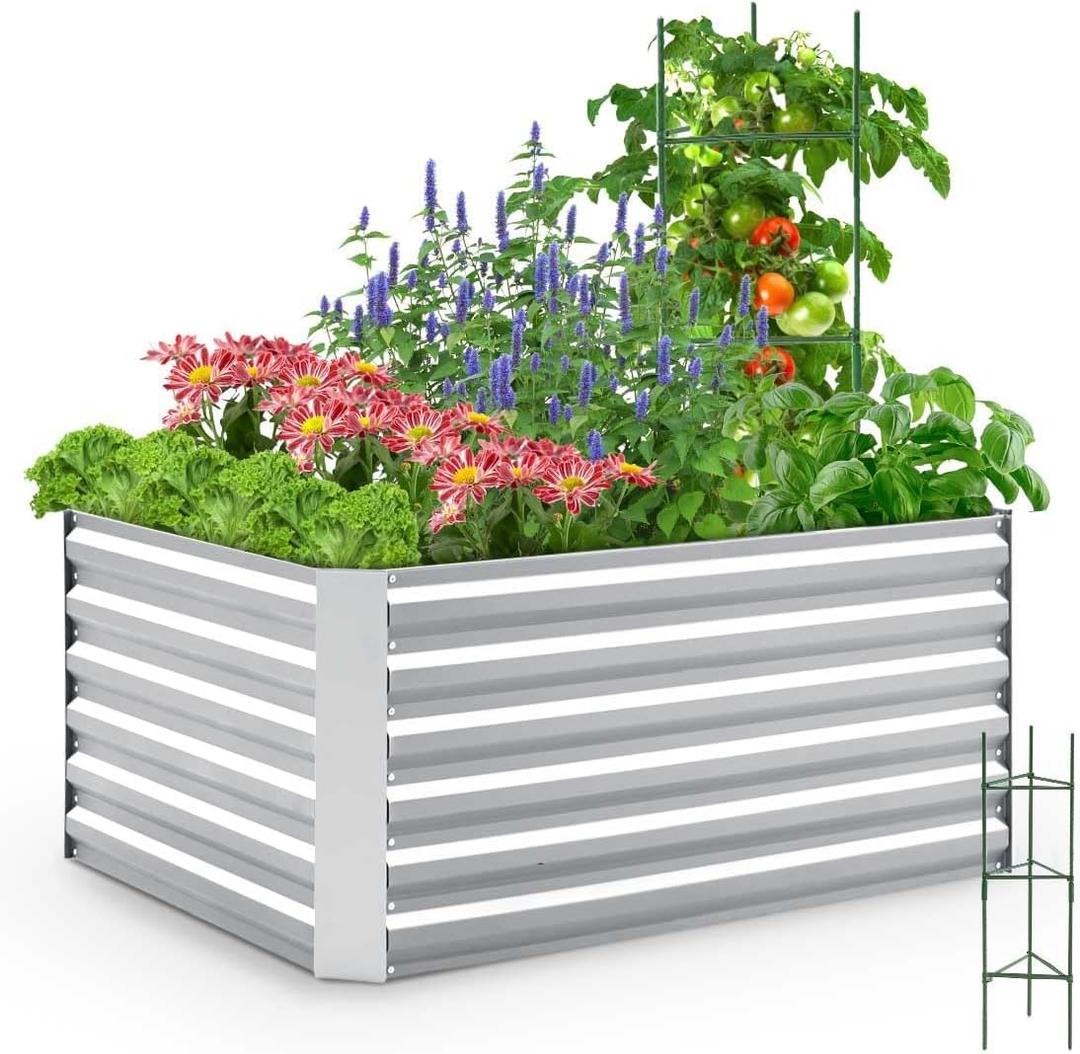 Quictent Galvanized Raised Garden Bed 4x3x2ft Tall Garden Bed Extra Height 22.4" Hold 24cft Soil Outdoor Heightened Planter Box for Deep Root Vegetables Herbs Tomato Cage Included, Silver (4x3x2 ft)