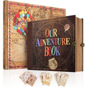 Our Adventure Book Scrapbook Photo Album 146-Page, Retro Embossed Travel Memory Book for Anniversary Wedding, Up Personalized Gifts for Couples Traveler Newlyweds (8.9 * 7.7 in)
