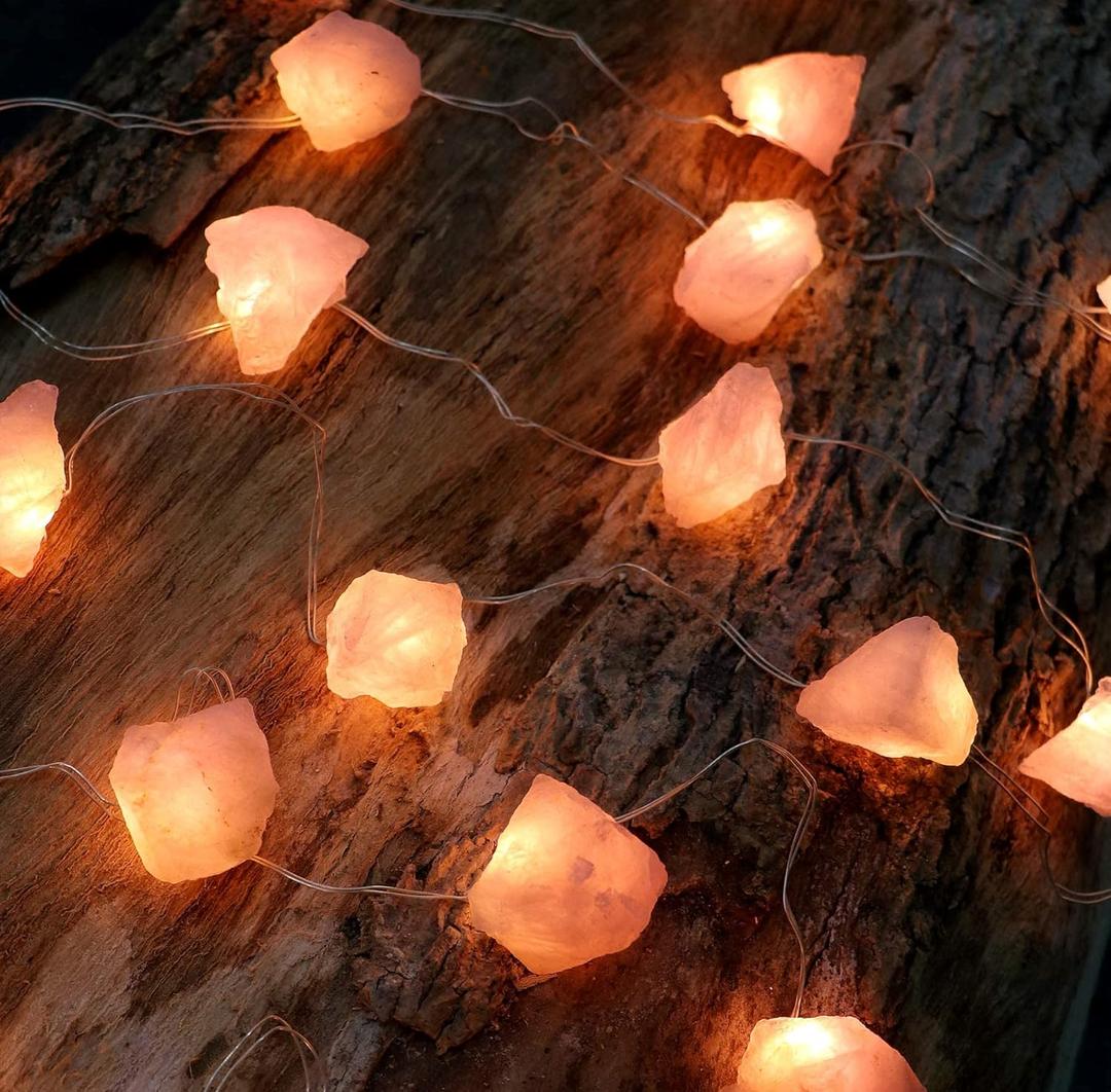 Rose Quartz Crystal Decorative String Lights Raw Stone Color Changing 8.5ft 20 LEDs USB Plug in Battery Operated with Remote for Bedroom Chakra Décor Nature Ornaments Nightlight Wedding Décor