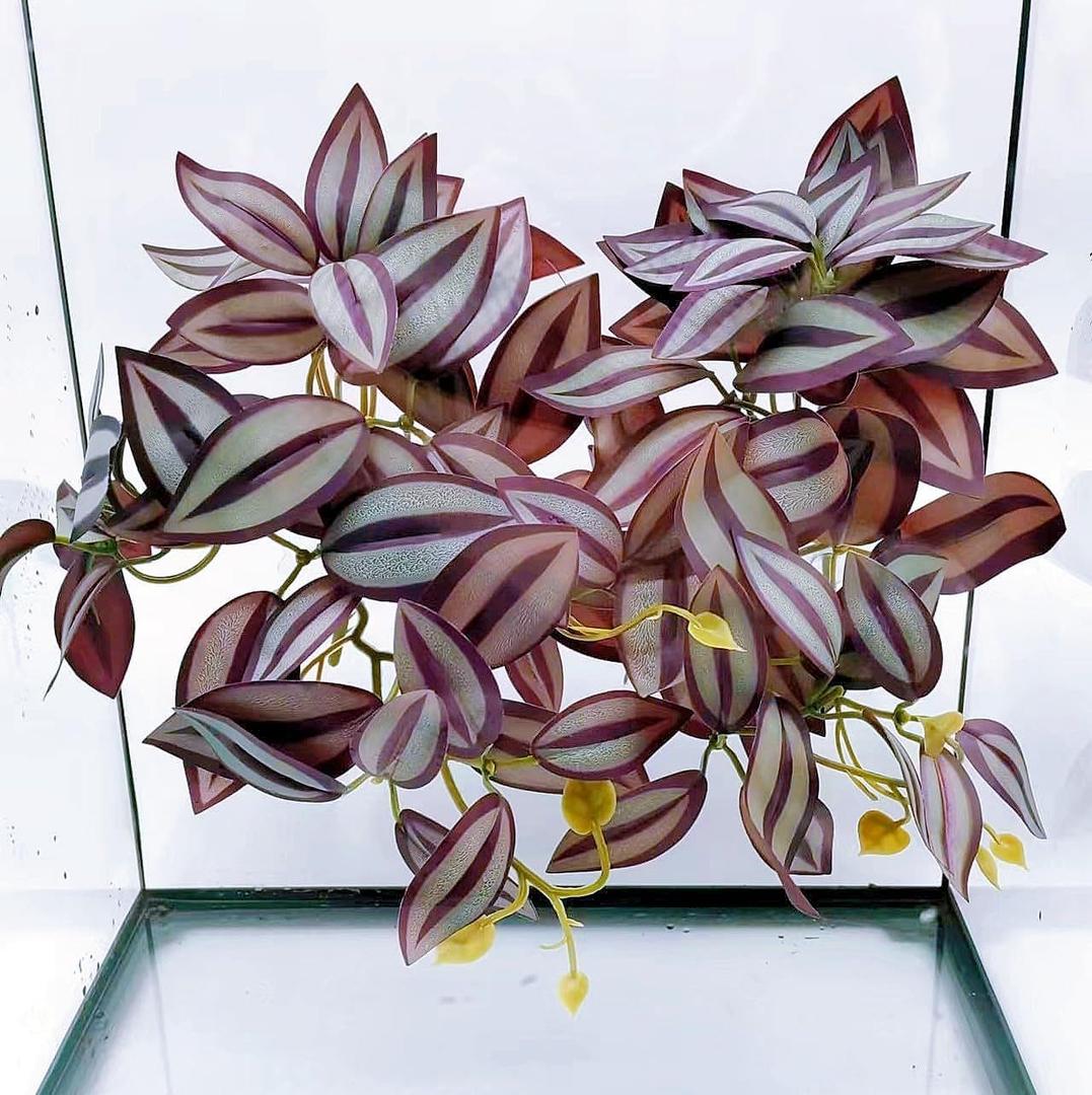 2Pack Reptile Fake Plants for Terrarium, Amphibian Habitat Decor Artificial Hanging Plants with Suction Cup, Artificial Leaves for Snake Tank Accessories.-Zebrina Purple