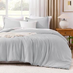 Litanika Light Grey Comforter Full Size, 3 Pieces Lightweight Solid Bedding Comforter Set, All Season Fluffy Bed Set (79x90In Comforter & 2 Pillowcases)