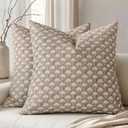 MIULEE Set of 2 Decorative Floral Pillow Covers Neutral Vintage Throw Pillows Block Print Boho Farmhouse Cushion Covers for Modern Spring Home Decor Couch Sofa Bed Living Room, 24x24 Inch, Light Taupe
