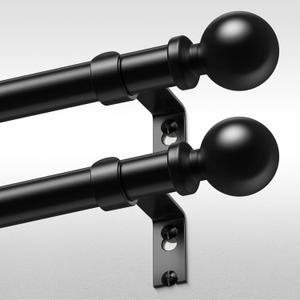 2 Pack Curtain Rods 36-60 Inch, Black 1 Inch Adjustable Heavy Duty Curtain Rods for Windows, Decorative Modern Window Treatment Rod, Splicing Metal Drapery Pole, Easy Installation