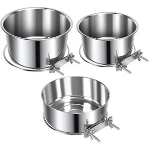 3 Pcs Large Pet Dog Food Water Bowl for Cage Stainless Steel Kennel Hanging Cats Pets Bowls with Clamp Holder Crate Feeder Dish for Medium Large Dogs (7.1x3.5'' & 6.3x2.6'' & 5.5x3.1'') (Silver)