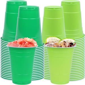 100 Pack 16 oz St. Patrick's Day Plastic Cups, Green & Light Green Disposable Party Cups Bulk, Graduation Shot Cup Drinking Cup for Wedding Birthday & Festive Celebrations