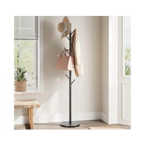 ELYKEN Coat Rack Freestanding with Natural Marble Base, Metal Coat Rack Stand with 10 Hooks, 3 Adjustable Size Coat Tree for Bags, Clothes, and Hats for Entryway, Bedroom, Hallway, Office, Black