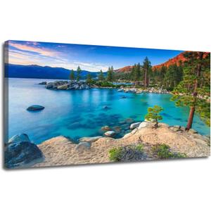 TKGOBI53JY Canvas Framed Wall Art Lake Tahoe Print Pictures Poster Paintings for Bedroom Office Living Room Large Size Artwork Modern 20x40 inch