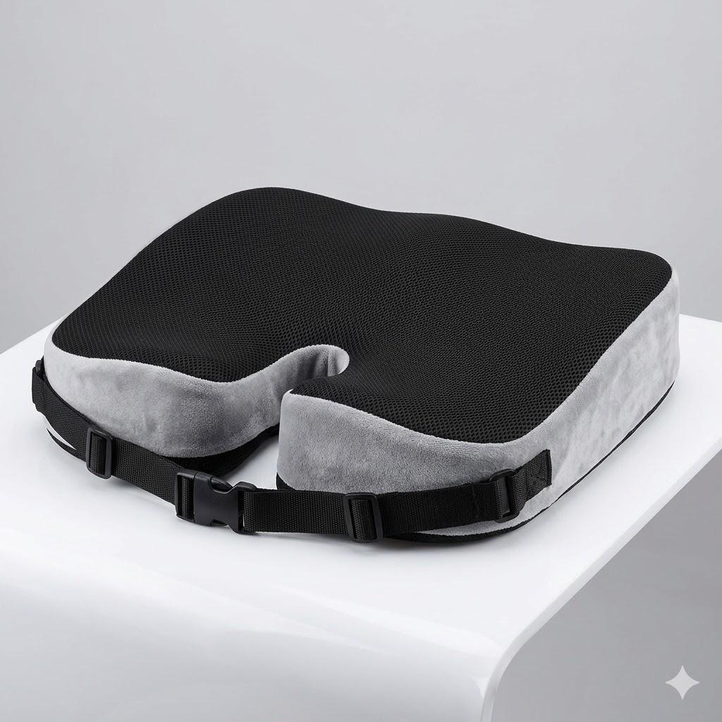 TushGuard Office/ Car Seat Cushion, Non-Slip Sciatica & Back Coccyx Tailbone Pain Relief Chair Pad, Memory Foam Butt Pillow for Computer Desk, Wheelchair, Driving (Black) (Large)