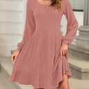 AUSELILY Womens Fall Dress 2025 Square Neck Long Sleeve Dresses Casual A Line Knit Sweater Dress with Pockets (Pink, L)