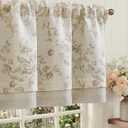 jinchan Amlie Floral Linen Valance Curtain Farmhouse Kitchen Valance for Living Room Laundry Light Filtering Double Layer Cottagecore Window Treatment Rod Pocket 1 Panel 16 Inch Taupe on Linen