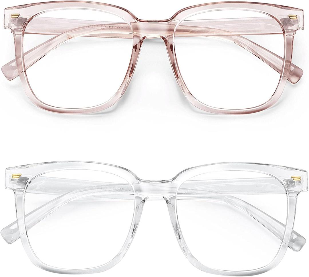 PANNER Oversized Square Blue Light Blocking Glasses for Women Men Anti Glare Reduce Eyestrain Computer Glasses (Clear+apricot)