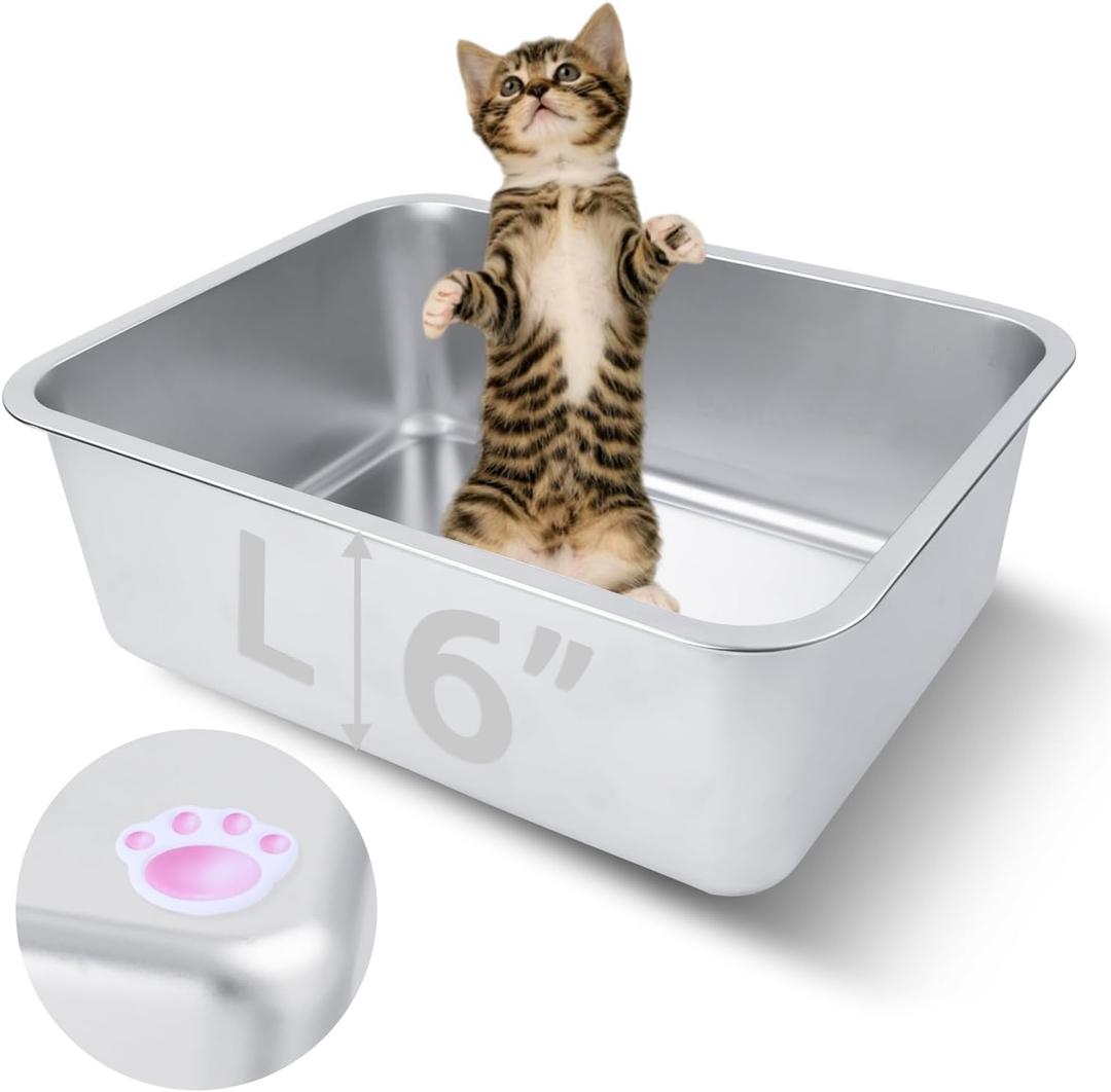 Stainless Steel Cat Litter Box for Adult Cats or Kitty/Kitten 18"x14"x6" Rust-Proof, High Side, Non Stick, No Smell, Easy to Clean Metal Cat Litter Box (Large:17.5"L x 13.6"W x 6"H)
