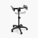 OnStage MIX-400 V2 Mobile Mixer Stand: Rolling platform for mixers, laptops, controllers. Height adjustable (28"-38"), rackmount compatible, headphone hanger. Portable, black finish.