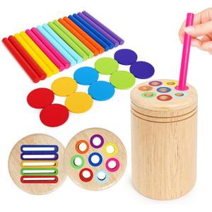 Wooden Sorting Toy Montessori Color & Shape Sorter Class Activity Toddlers Fine Motor Game for Colors and Shapes Recognition, Birthday New Year Valentine's Gifts for 2-5 Year Old Boys and Girls