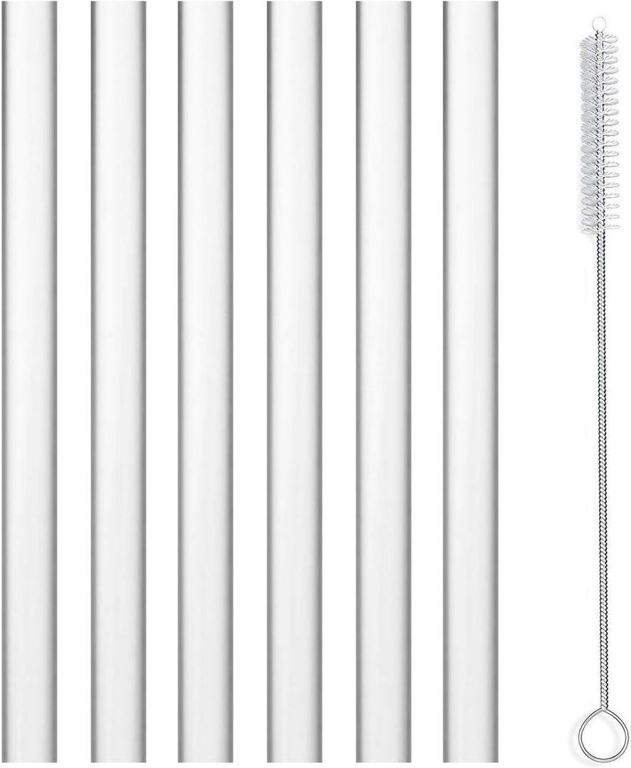 ALINK Extra Wide Reusable Clear Silicone Boba/Bubble Tea Straws, 14mm X 10" Larger Opening Flexible Smoothie Straws, Pack of 6 with Cleaning Brush (Clear)