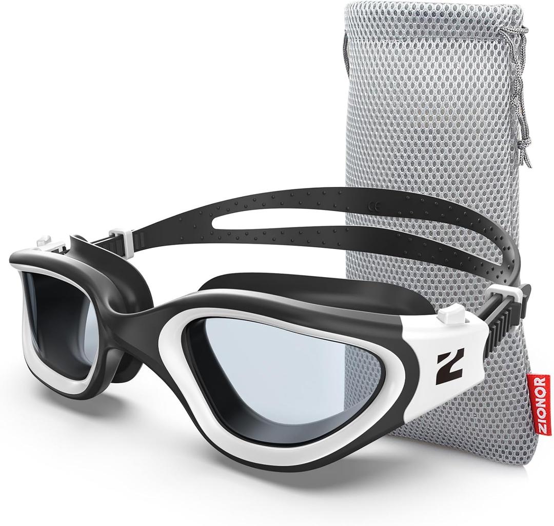 ZIONOR Swim Goggles, G1 SE Swimming Goggles Anti-Fog for Adult Men Women (A0-clear Lens Black White Frame)