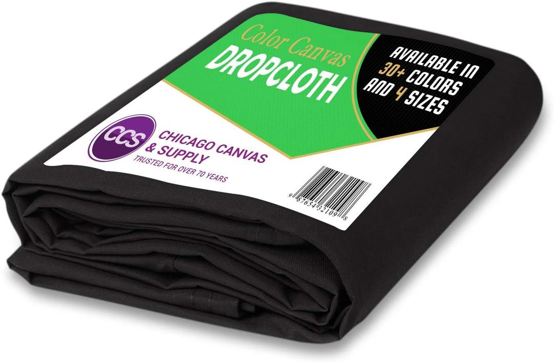 CCS Canvas Drop Cloth  Heavy Duty Cotton Duck Cloth Tarp for Curtains, Tablecloths, Backdrops, Painting  Washable & Reusable Floor Cover, Dust Sheet for Furniture (Black, 6x10 Ft)
