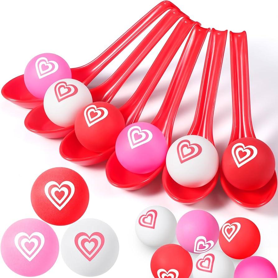 24 Pack Spoon Relay Race Toy Set for Adults, Heart Ball and Spoon Race Game for Indoor Outdoor Office Party Supplies Favors(Red)