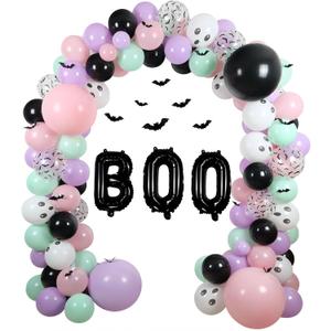 Halloween Balloon Arch Baby Showers Decorations, 18" 10" 5" Black Purple Pink Balloons with 3D Bat Stickers for Halloween Birthday Baby Shower Outdoor Indoor Decorations