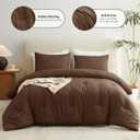 CozyLux Queen Comforter Set Brown, 3 Pieces Solid Comforters Queen Size Breathable Quilted Bedding Sets, Luxury Soft Lightweight Bed Set with Down Alternative Comforter and 2 Pillowcases All Seasons
