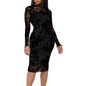 Mojessy Sexy Dresses for Women Long Sleeve See Through Bodycon Midi Dresses 2 Piece Dress Set Birthday Date Night Outfit L