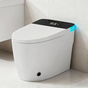 Smart Toilet with Heated Seat & Dual Auto Flush, Foot Sensor, Tankless One-Piece Electric Toilet with Manual Soft-Close Seat & Lid, Night Light, LED Display & 1000g Powerful Flush, 0.8/1.28GPF