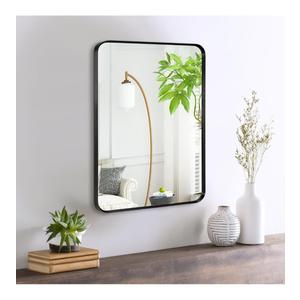 Wall Mount Small Mirror, Brushed Metal Framed Rounded Corner 12" x 16" Black