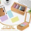 Bamboo Index Card Organizer - 3x5 Index Card Holder Box With Dividers - Wood Recipe Box With Lid - 4 Compartments For 1200 Cards - 5.9"W x 10"D x 4"H