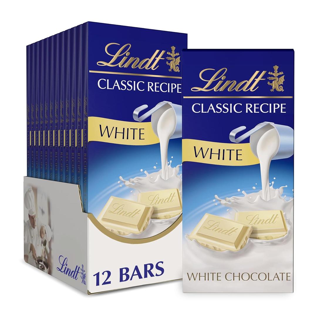 Lindt CLASSIC RECIPE White Chocolate Bar, White Chocolate Candy, 4.4 oz. (12 Pack) BB 09 30 2026