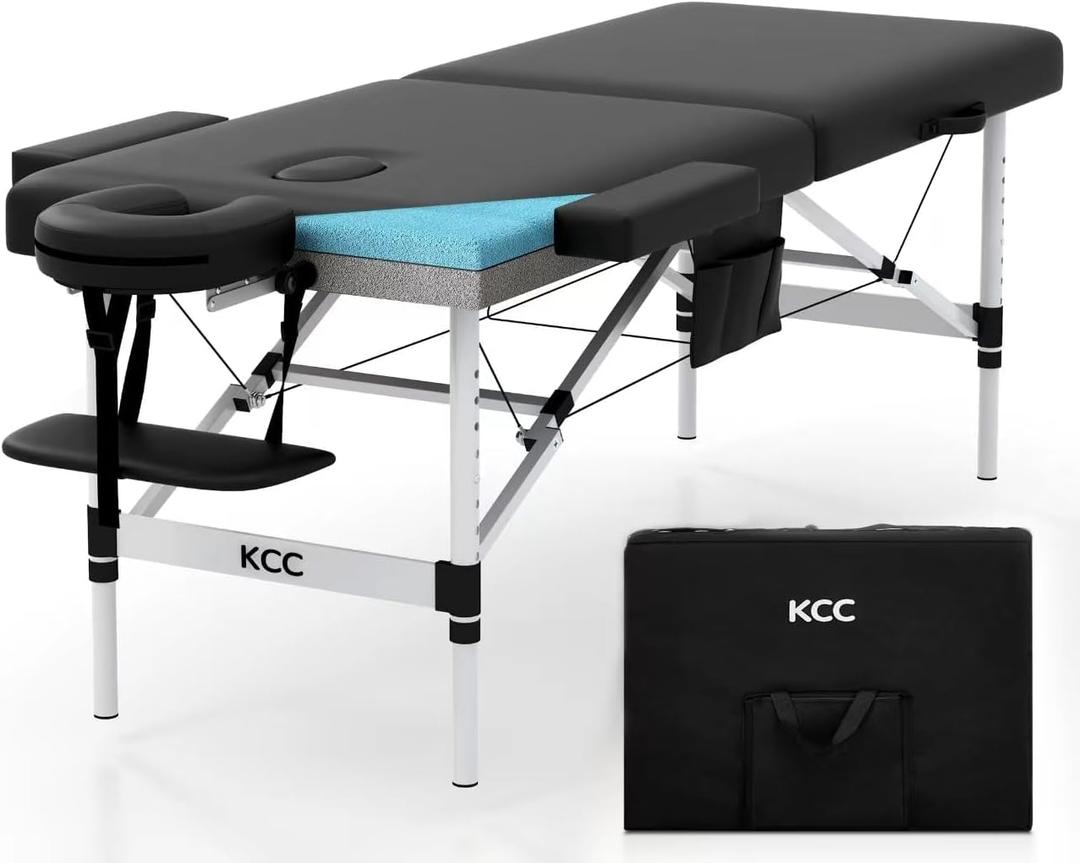 KCC Memory Foam Massage Table Premium Portable Foldable Massage Bed Height Adjustable, 84 Inches Long 28 Inchs Wide Home Salon Spa Bed Tattoo Table with Accessories &Carrying Case, Easy Set Up (Aluminum Frame)