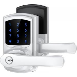 Signstek Keyless Entry, Digital Smartcode Door Lock for Front Door, Keypad Door Lock with Handle and Security Key, Touchscreen, Easy Installation, Silver