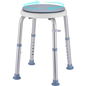 Shower Stool Chair for Inside Shower | Upgrade Small Corner Plastic Stool for Seniors Adult, 360 Swivel Shower Seat Stool for Bathroom (Light-Blue)