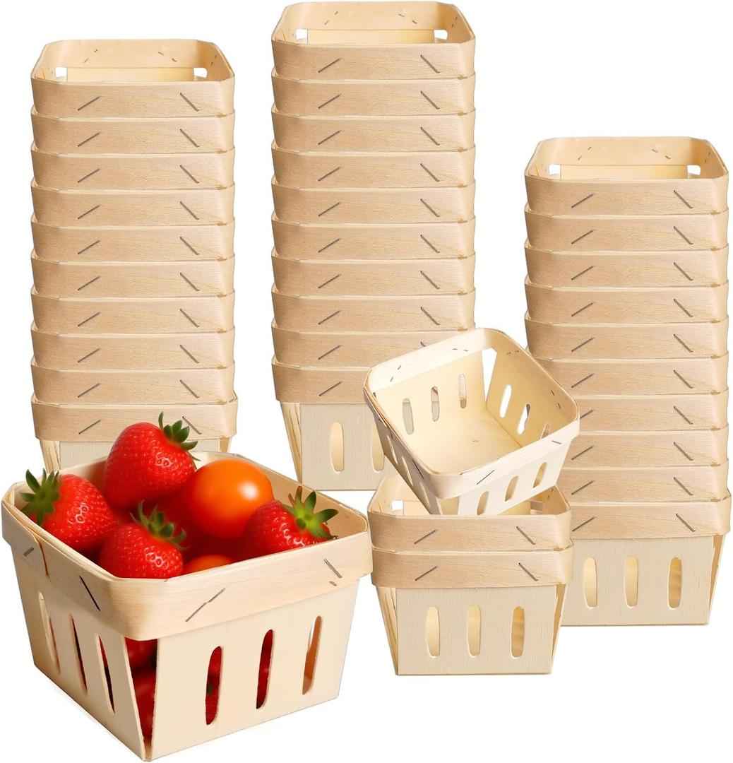 9 Pieces Wooden Berry Basket Bulk 4 x 4 x 2.6 Inch One Pint Square Small Wooden Picking Boxes Vented Gift Baskets for Food Storage Spring Party Decorations Baby Shower
