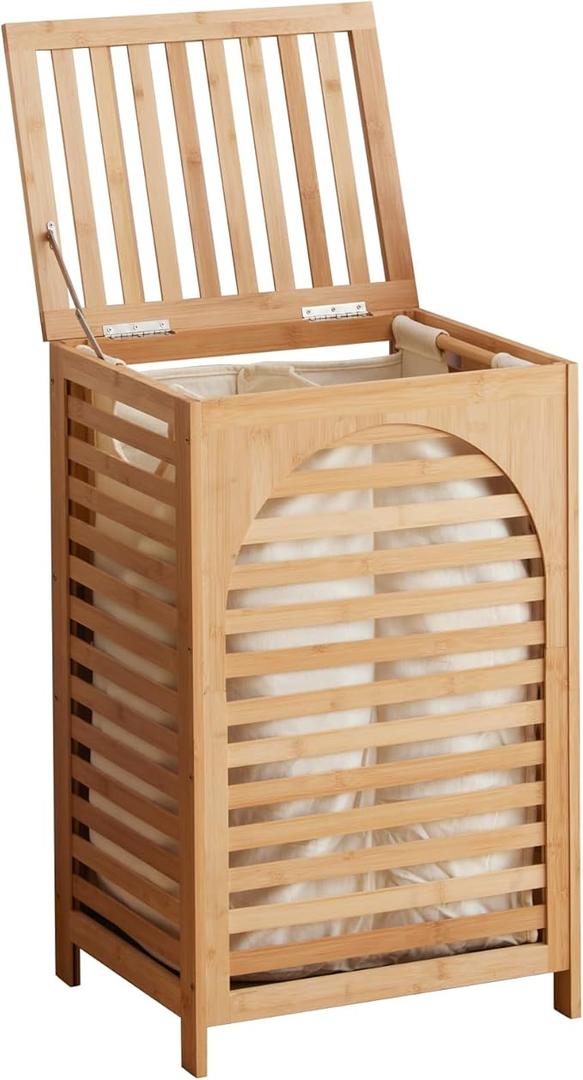 Laundry Hamper with Lid,Bamboo Large Waterproof Clothes Laundry Basket,Removable Washing Bags with Handles,clothes basket (Natural)
