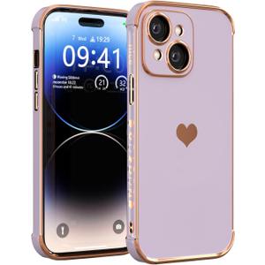 Luxury Women Case for iPhone 13 6.1in | Soft Phone Case | Upgraded Shockproof Corners | Love Heart Protective Phone Cover for iPhone 13 (Purple)