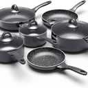 Induction Cookware Pots and Pans Set 10 Piece, BEZIA Dishwasher Safe Nonstick Cooking Pans, Stay-Cool Bakelite Handle, Scratch Resistant Kitchen Sets with Frying Pans, Saucepans & Stockpot (Black)