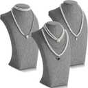 Kigley 3 Pcs Linen Jewelry Display Bust Necklace Display Stand Necklace Mannequin Holder for Jewelry Selling Trade Shows (11.42 x 6.89 Inch, Gray)