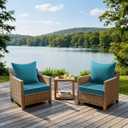 MIULEE Teal Outdoor Seat Cushion 24x24 Inch Set of 2 Waterproof & 3 Year Fade Resistant Deep Seat and Back Cushion for Patio Furniture Chair Sofa Couch with Handle and Adjustable Straps