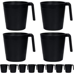 Ribbed Drinking Glasses Coffee Mugs Set of 8, Plastic Coffee Cups 16.9 OZ Unbreakable Tumblers with Handle, Reusable Drinking Cups for Camping/Dorm/RV