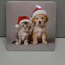 Christmas Mouse Pad – Travel Mousepad with Non-Slip PU Base, Slim Portable Mouse Mat for Home Office & Gaming, Lightweight Computer Mouse Pad, Holiday Dog & Cat Desk Mat, 8.66” x 8.66” (Holiday Paws)